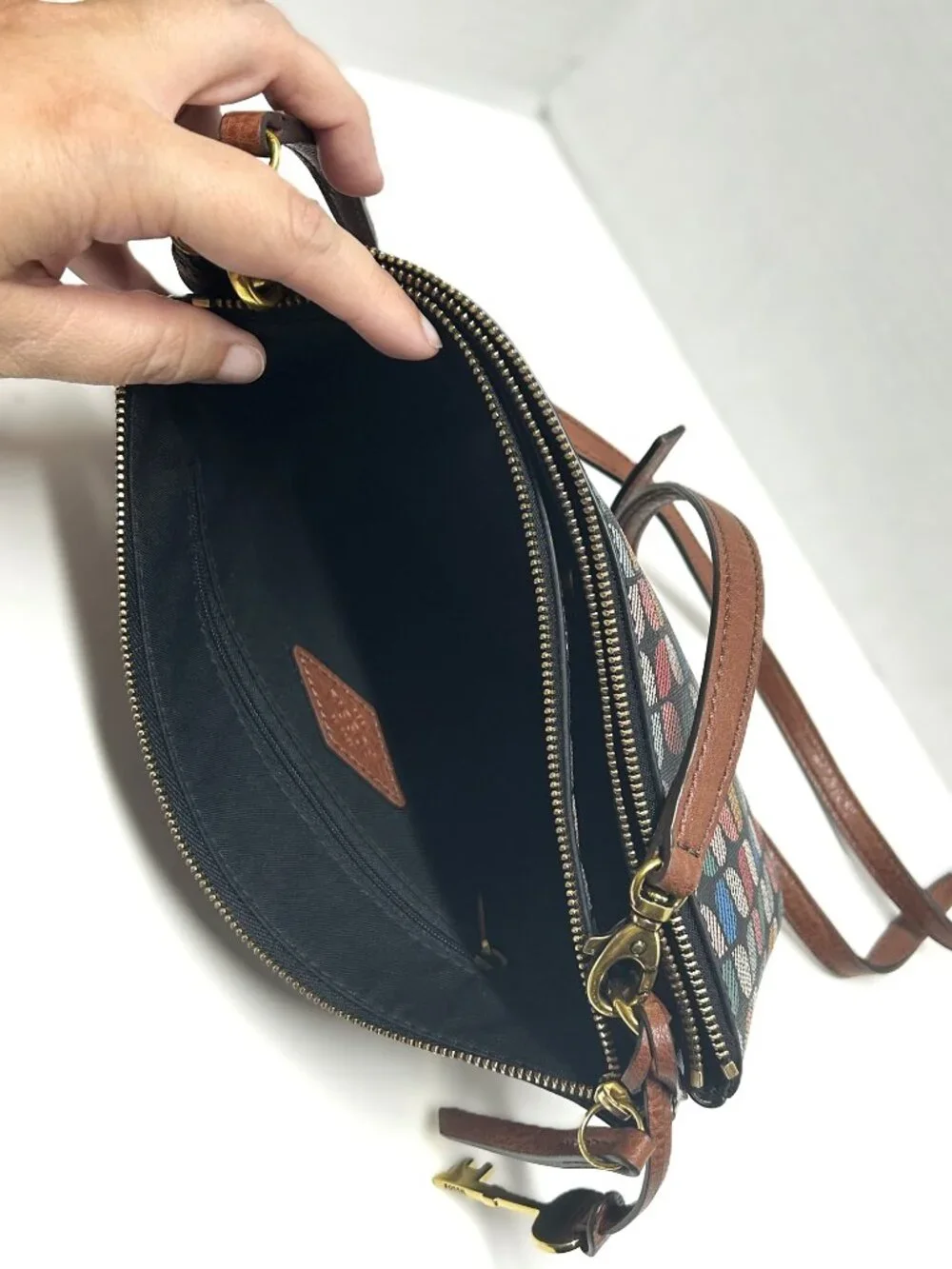 Fossil Devon multicolor geometric signature crossbody bag